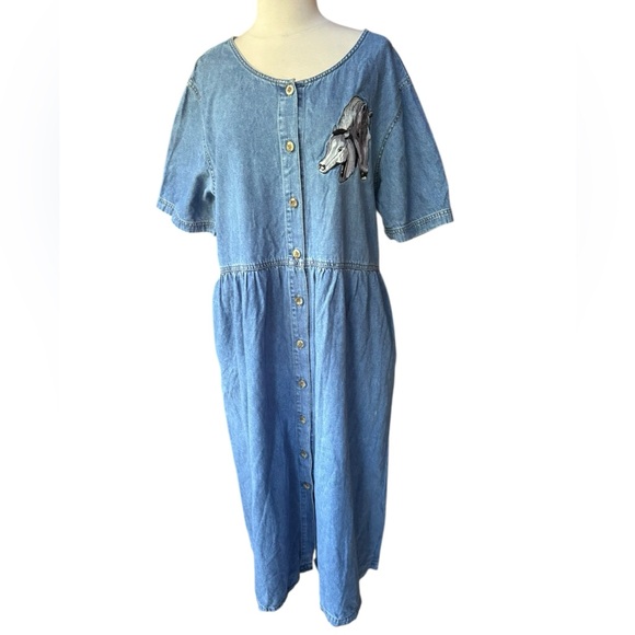 1990s Haik’s Horse Embroidered Denim Dress‎ - Picture 2 of 9